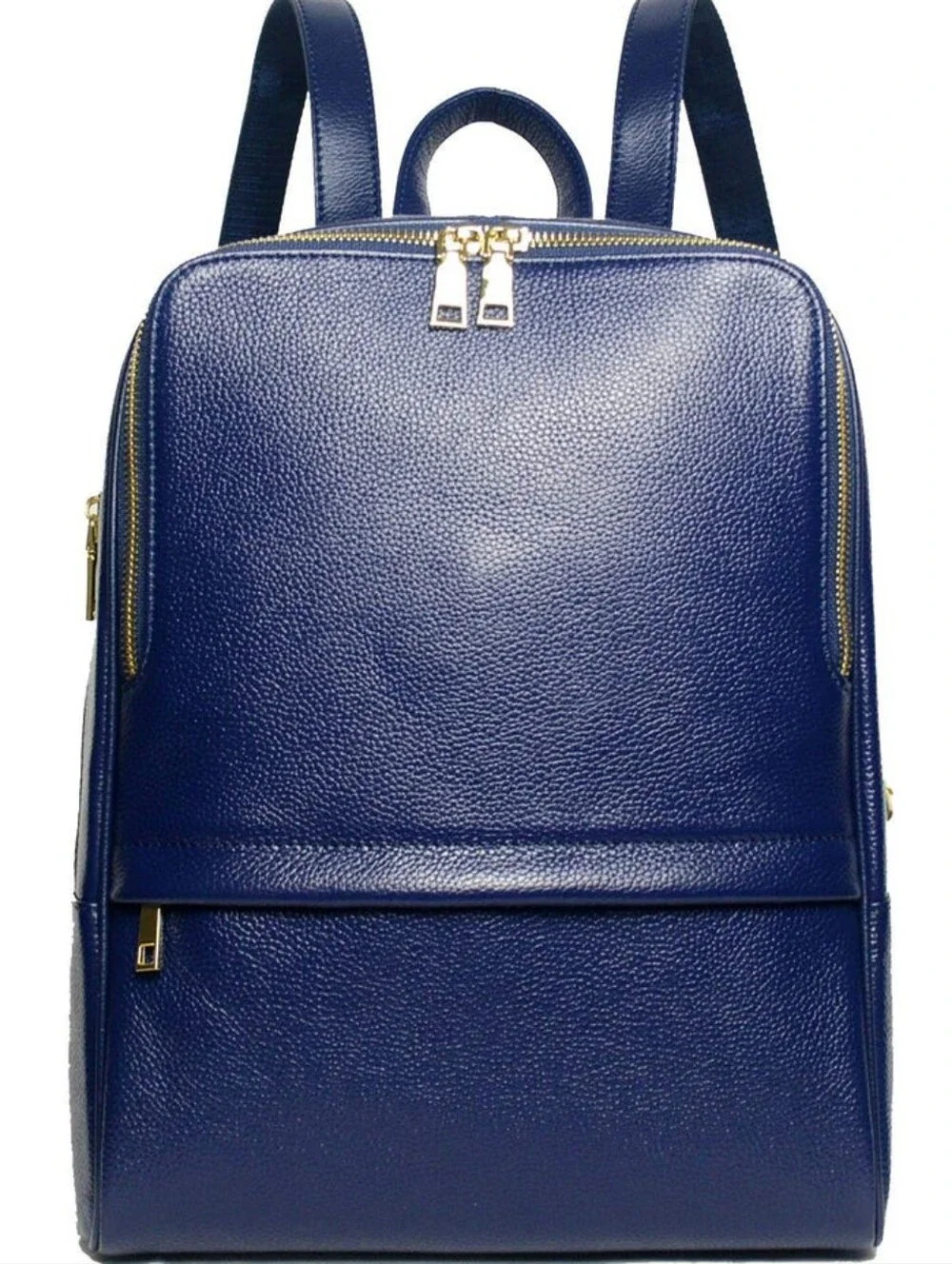 COOLCY Structured Navy Leather Backpack with Gold Hardware